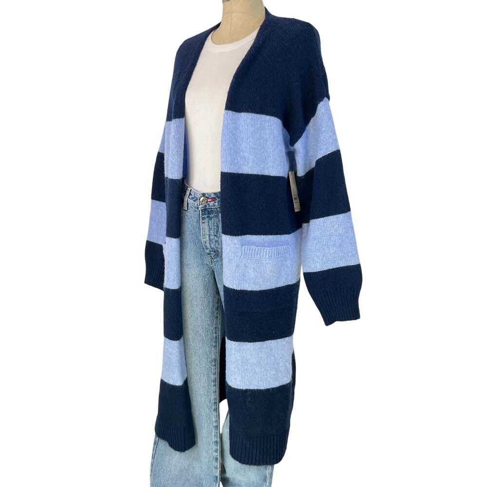 No boundaries Striped Indigo Blue Open Front Duster Cardigan (Sz M)